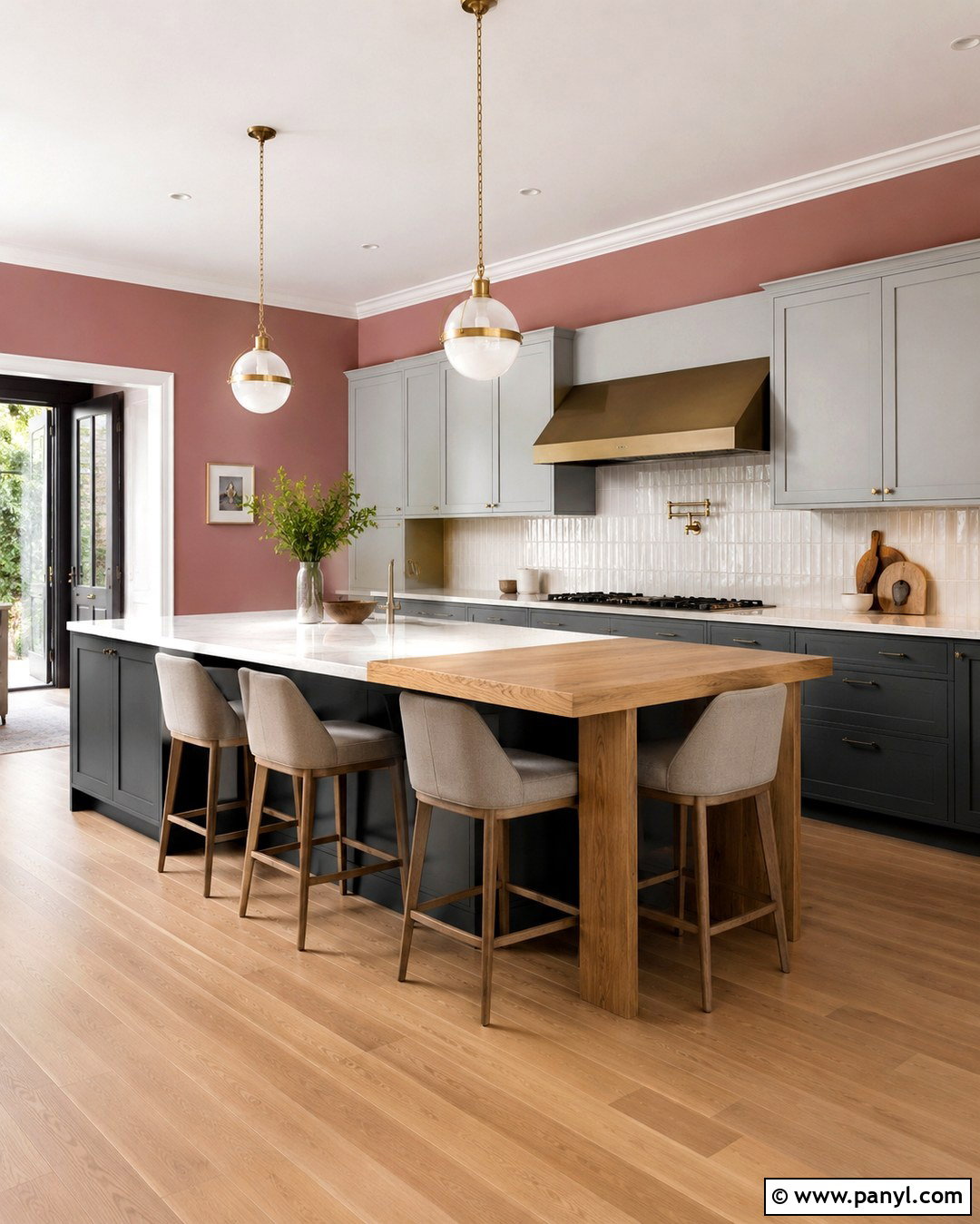 Two Tone Grey Cabinets With Rose Pink Walls - 20 grey kitchen pink walls