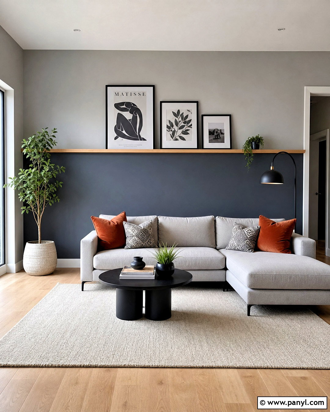 Two Tone Grey Feature Wall - 20 grey feature wall living room ideas