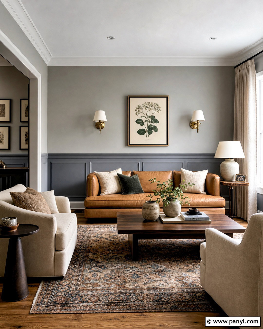 Two Tone Grey Living Room With Wainscoting - 20 grey paint living room ideas