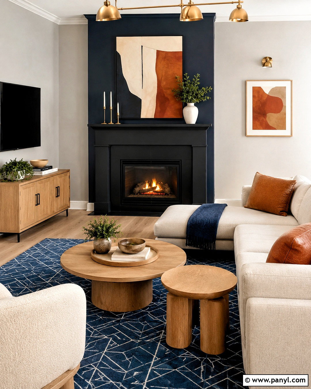 Two-Tone Navy And Black Fireplace - 20 dark painted fireplace ideas