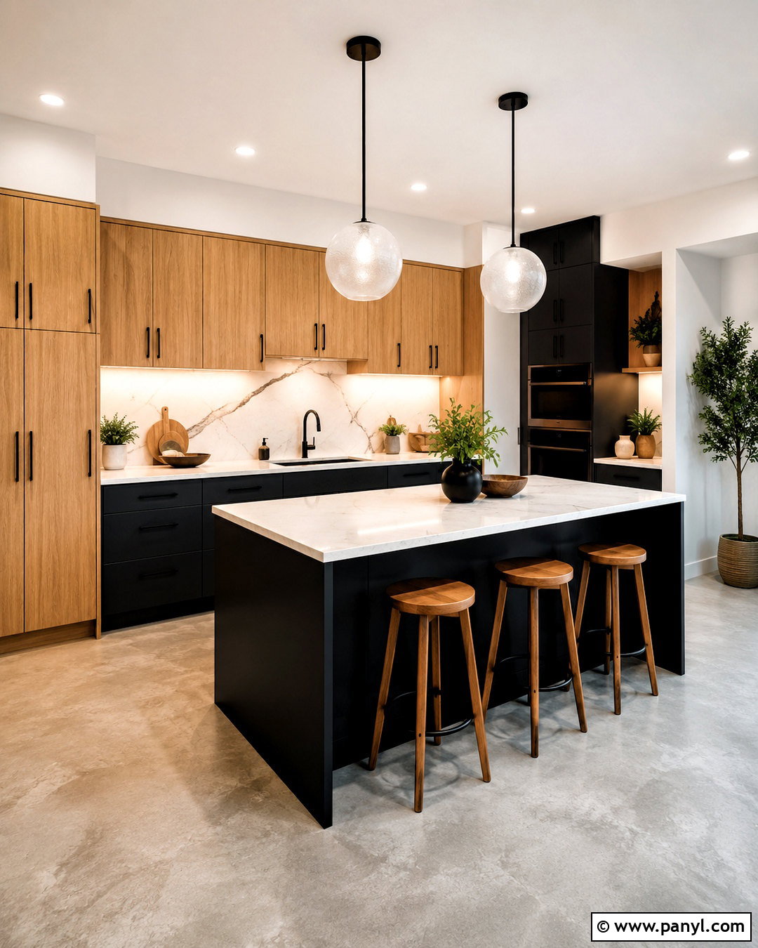 Two-Tone Oak And Black Kitchen - 20 oak cabinet kitchen ideas