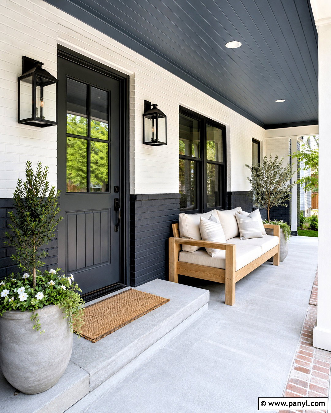 Two-Tone Painted Brick Porch Wall - 20 brick wall before and after painting ideas