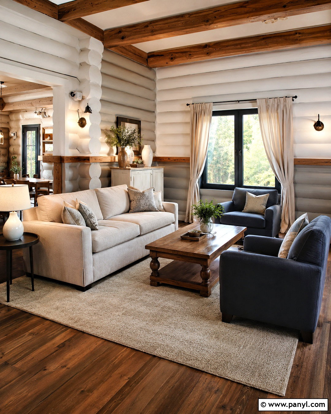 Two Tone Painted Log Interior - 20 painted log home interior ideas