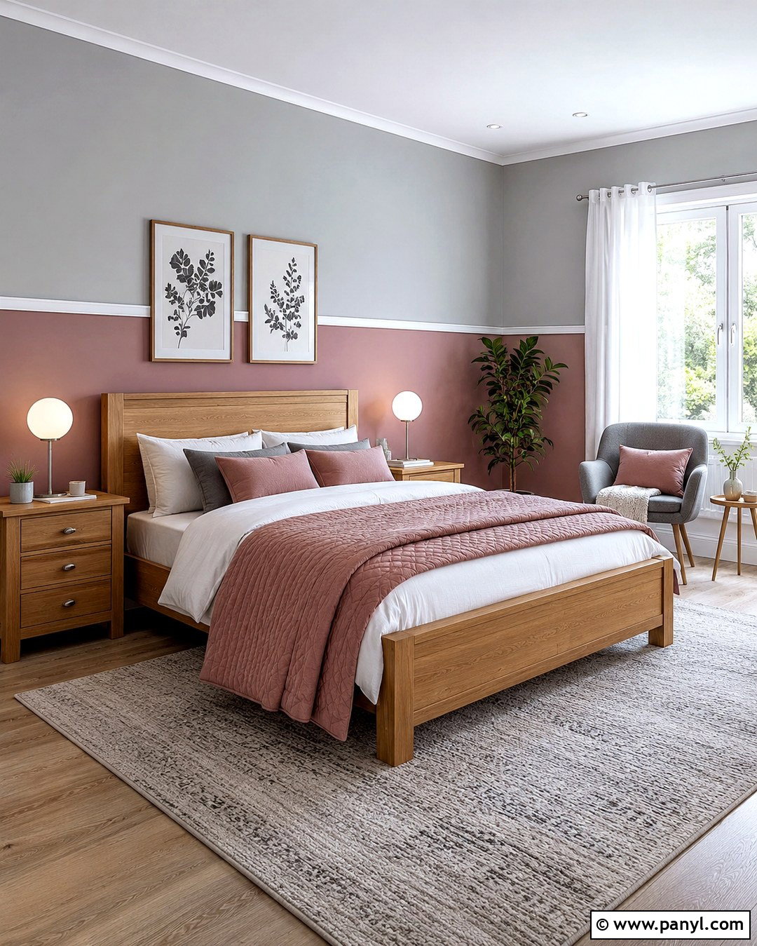 Two Tone Pink Accent Wall With Grey Bedroom - 20 Grey Room With Pink Accent Wall Ideas