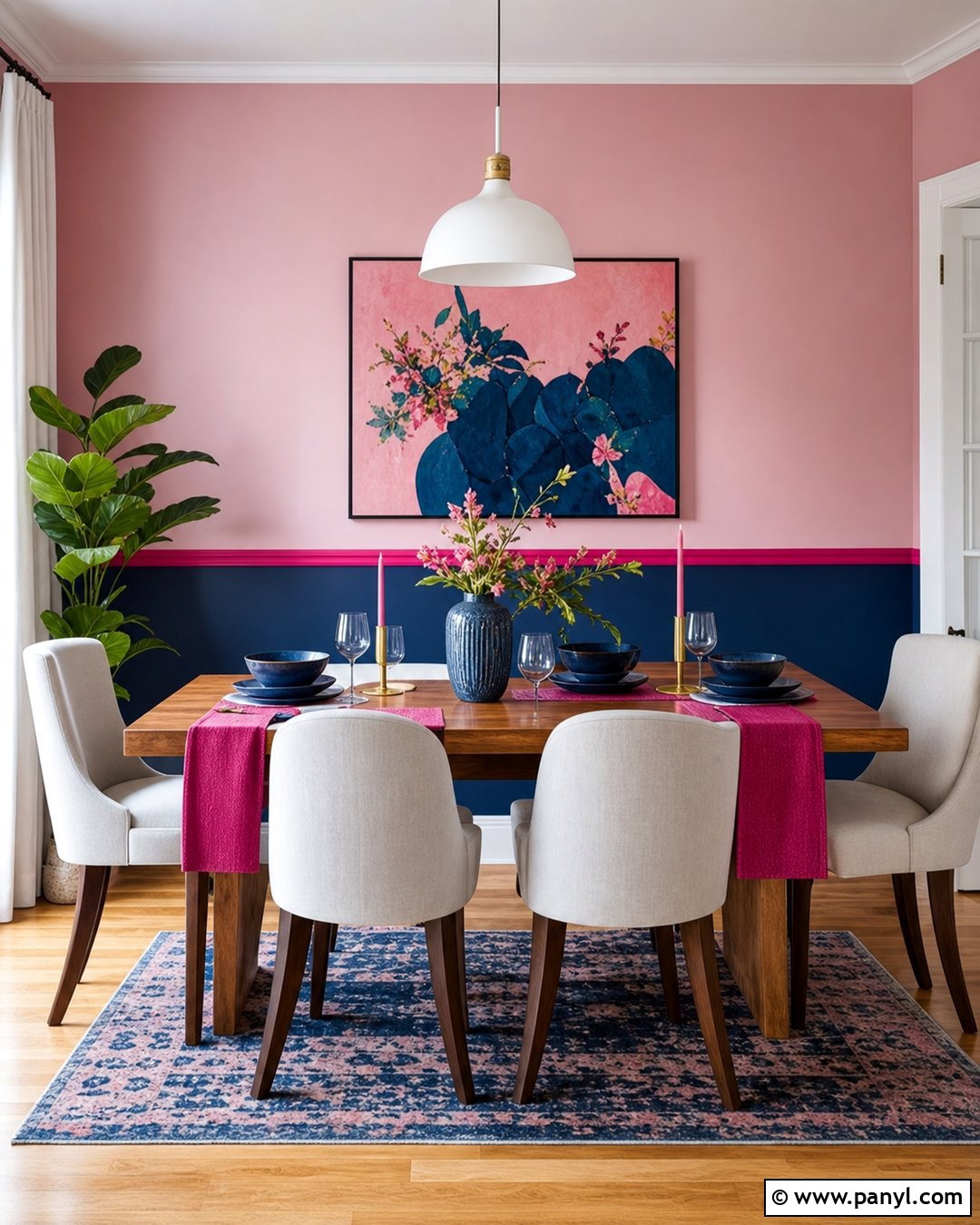 Two Tone Pink Blue Fuchsia Dining Wall - 20 pink blue fuchsia wall ideas