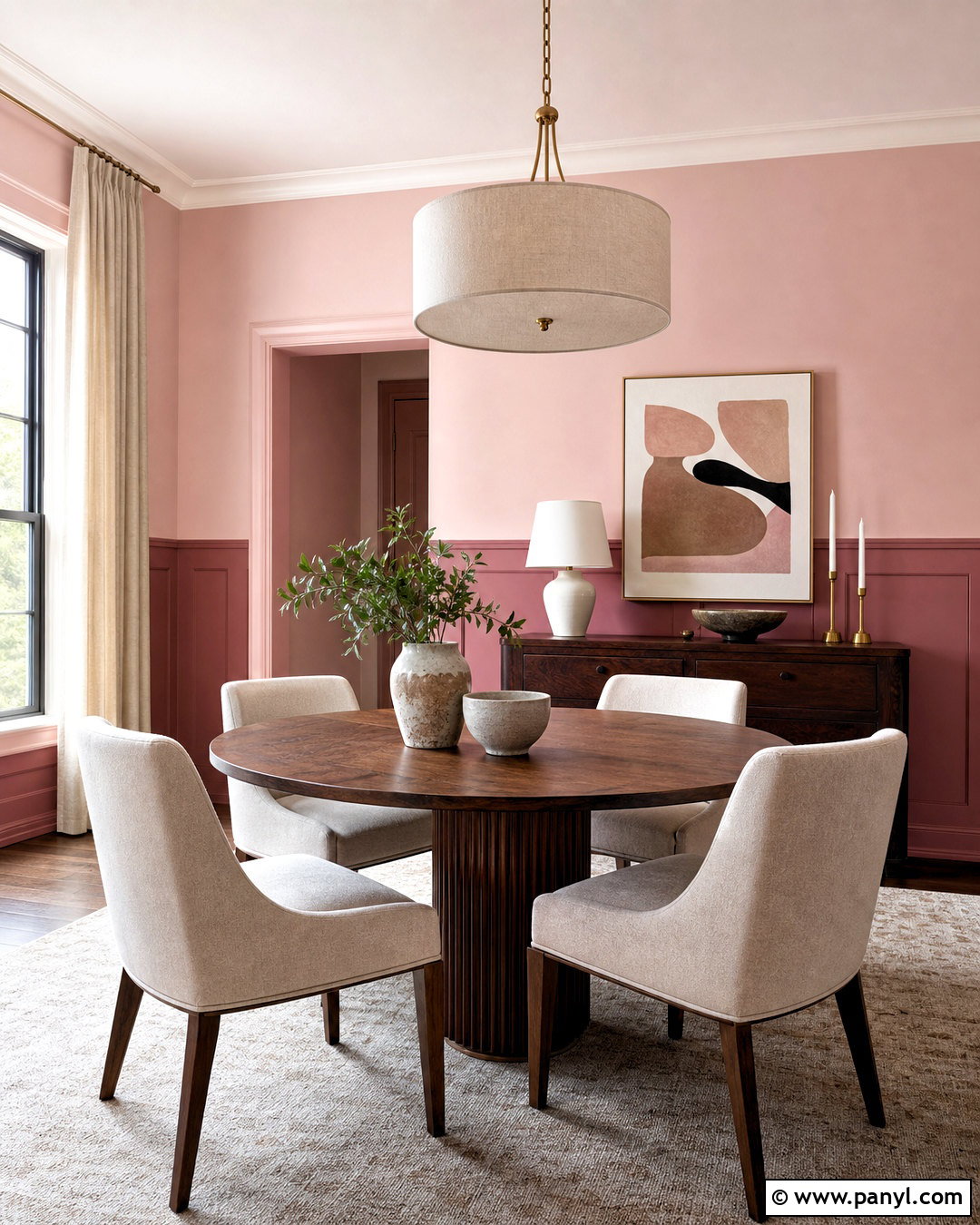 Two-Tone Pink Dining Room Wall - 20 pink wall design ideas