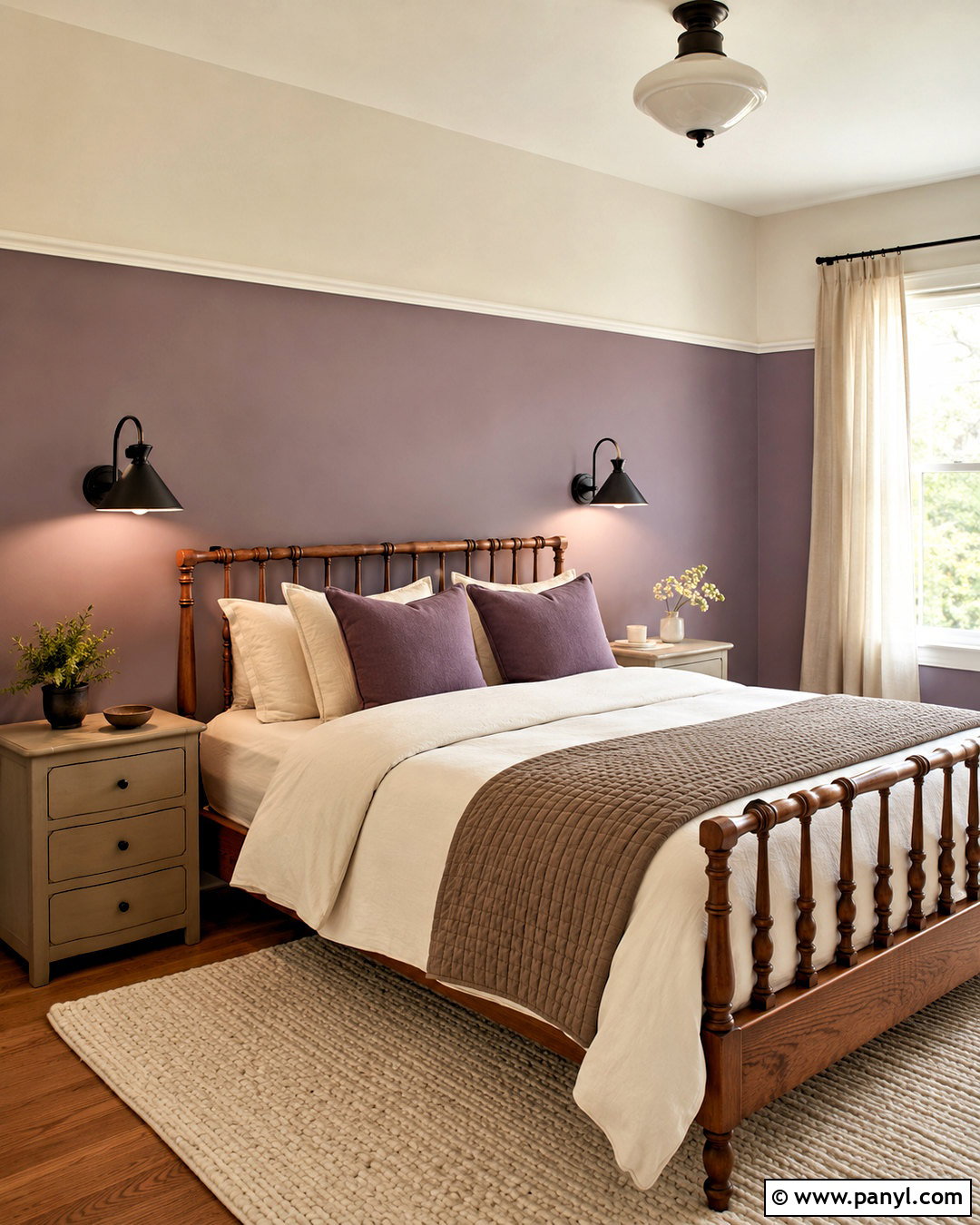 Two-Tone Purple Bedroom Walls - 20 neutral purple wall paint ideas