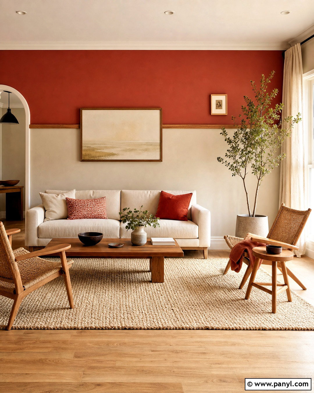Two-Tone Red Accent Wall - 20 red accent wall living room ideas
