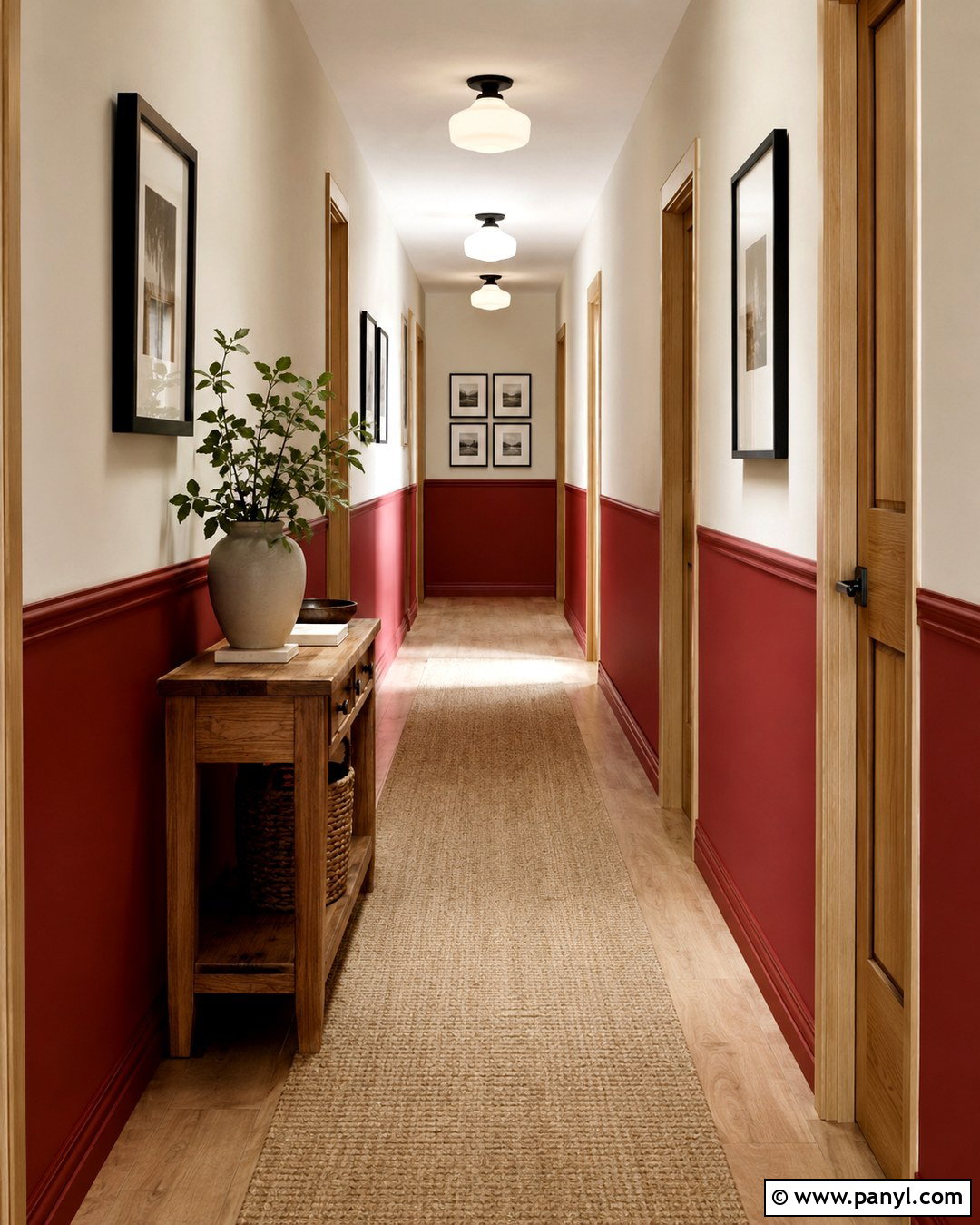 Two-Tone Red Hallway Walls - 20 Red Wall Paint Ideas