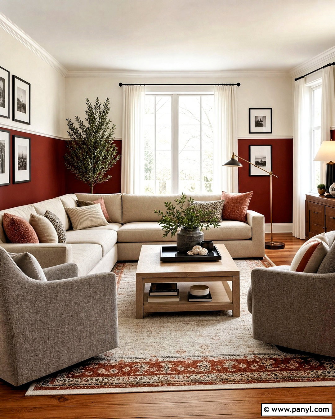 Two-Tone Red Wall Living Room - 20 red wall living room ideas