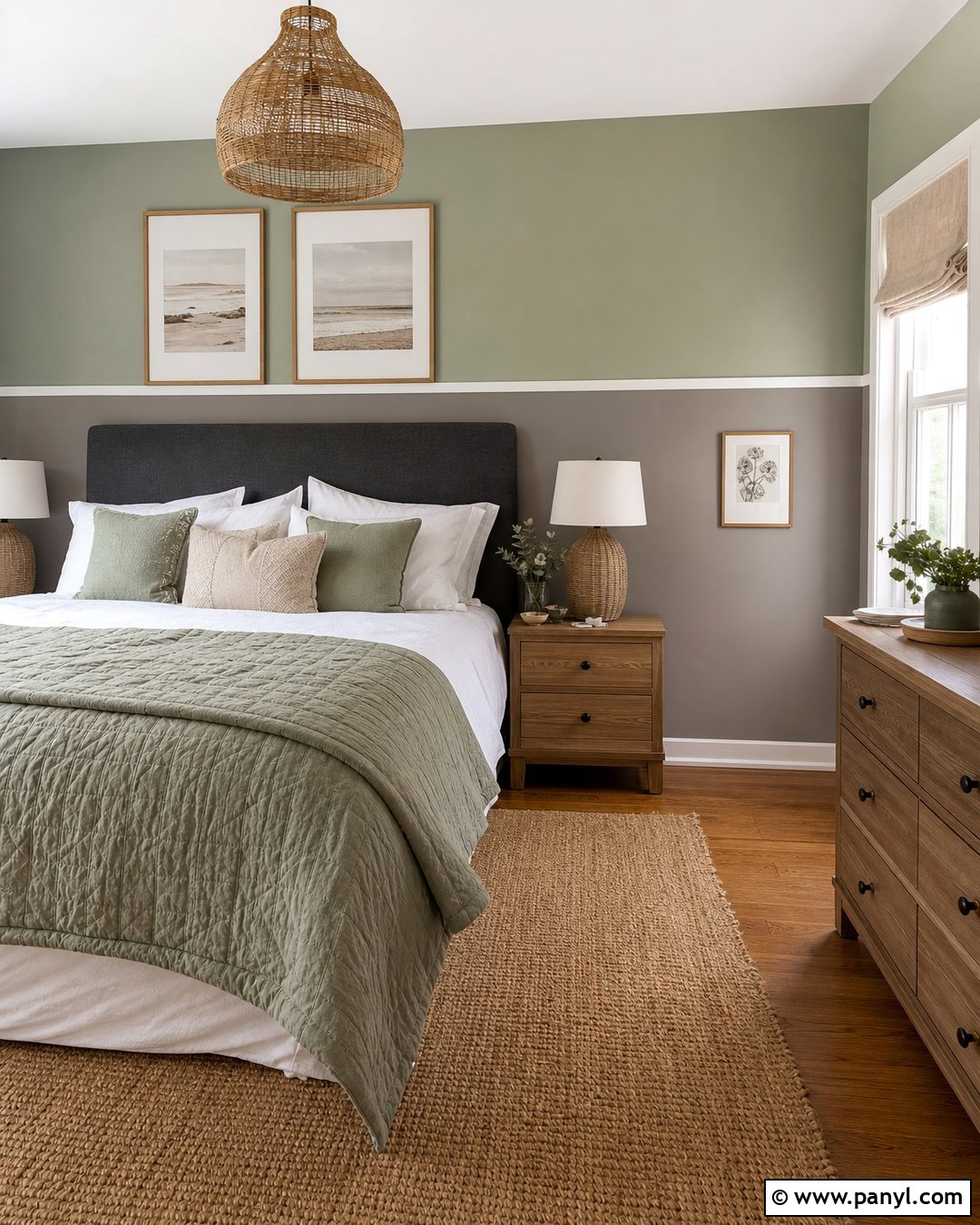 Two-Tone Sage And Grey Bedroom Walls - 20 Sage And Grey Walls
