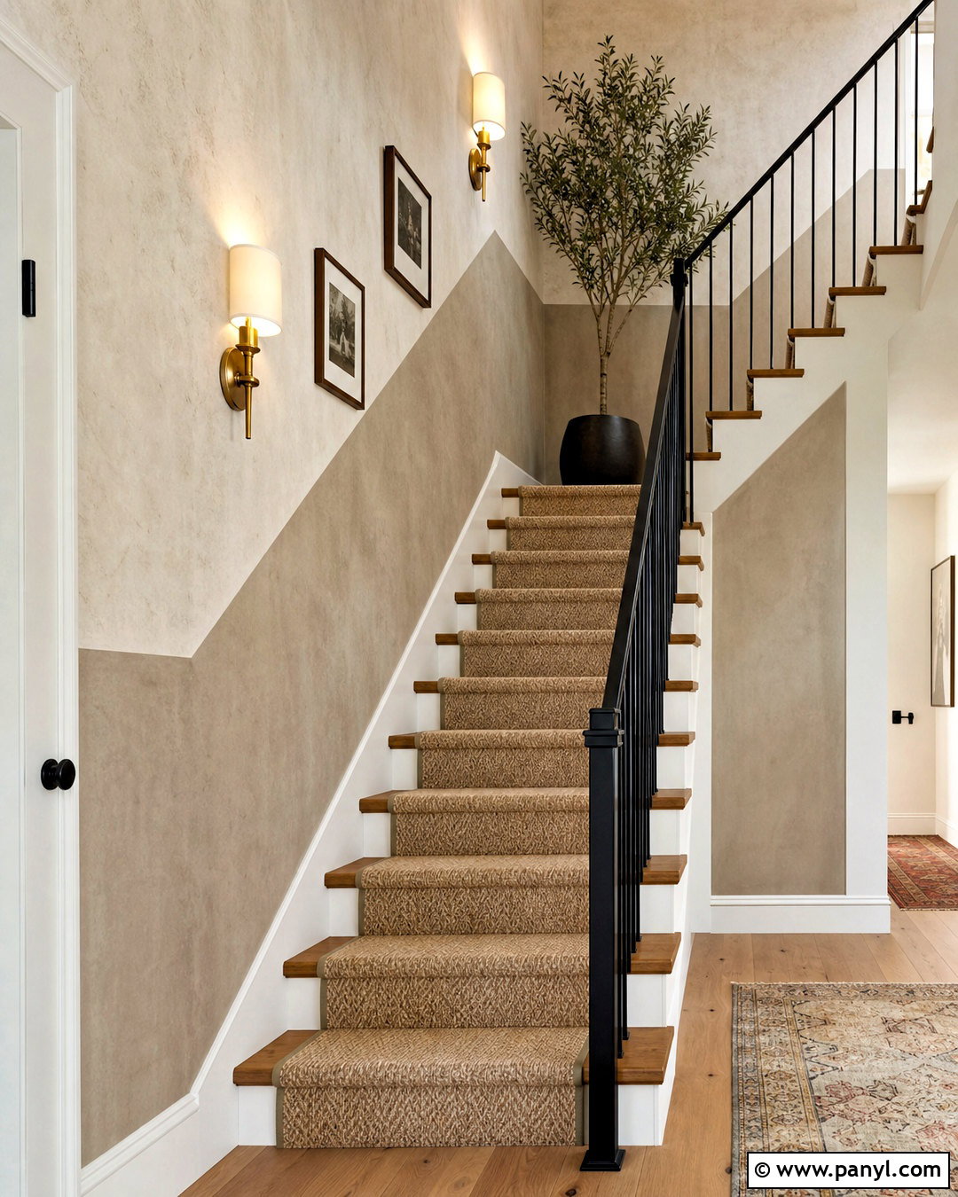 Two-Tone Stone Wash Stairway - 20 stone wash wall ideas