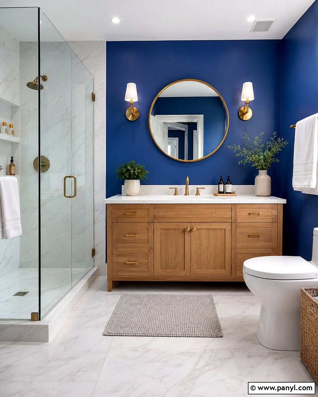 Ultramarine Blue Bathroom With Marble Tile - 20 Ultramarine Blue Wall Paint Ideas