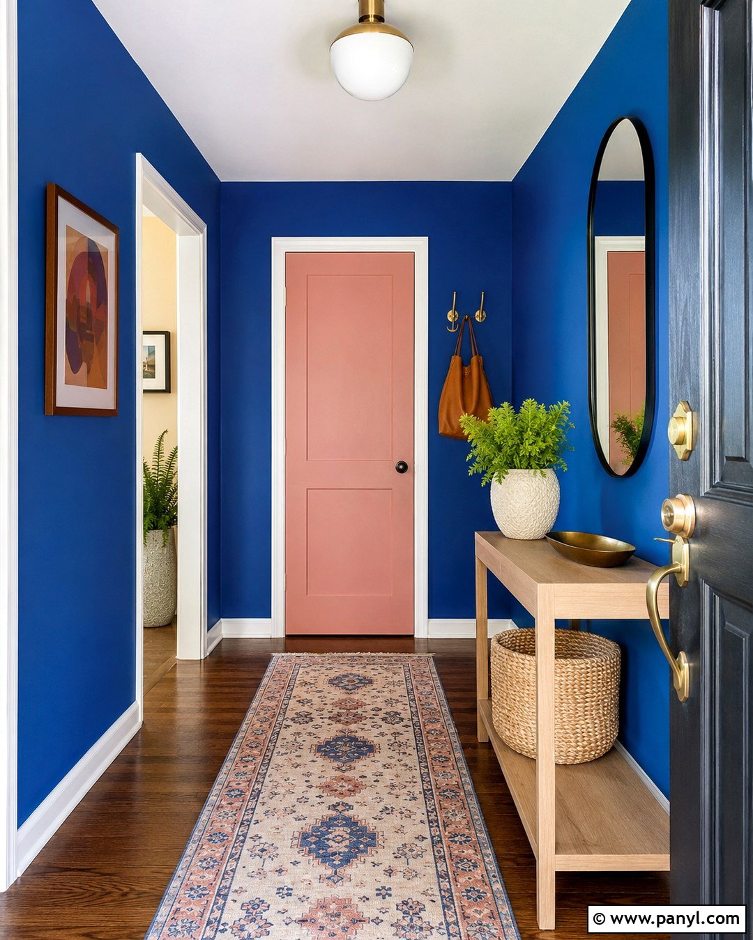 Ultramarine Blue Entryway With Pink Door - 20 Ultramarine Blue Wall Paint Ideas