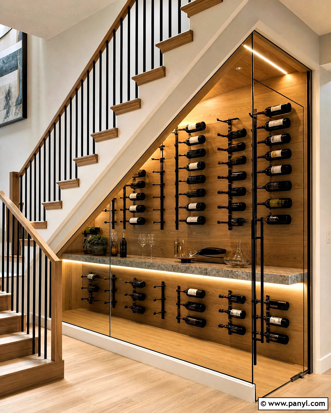 Under Stair Glass Wine Cellar Wall - 20 small glass wine cellar wall ideas