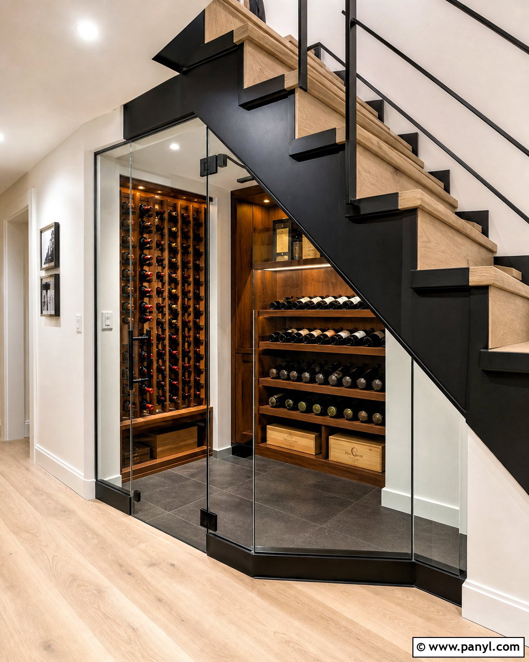 Under Stairs Frameless Wine Cellar - 20 frameless wine cellar ideas