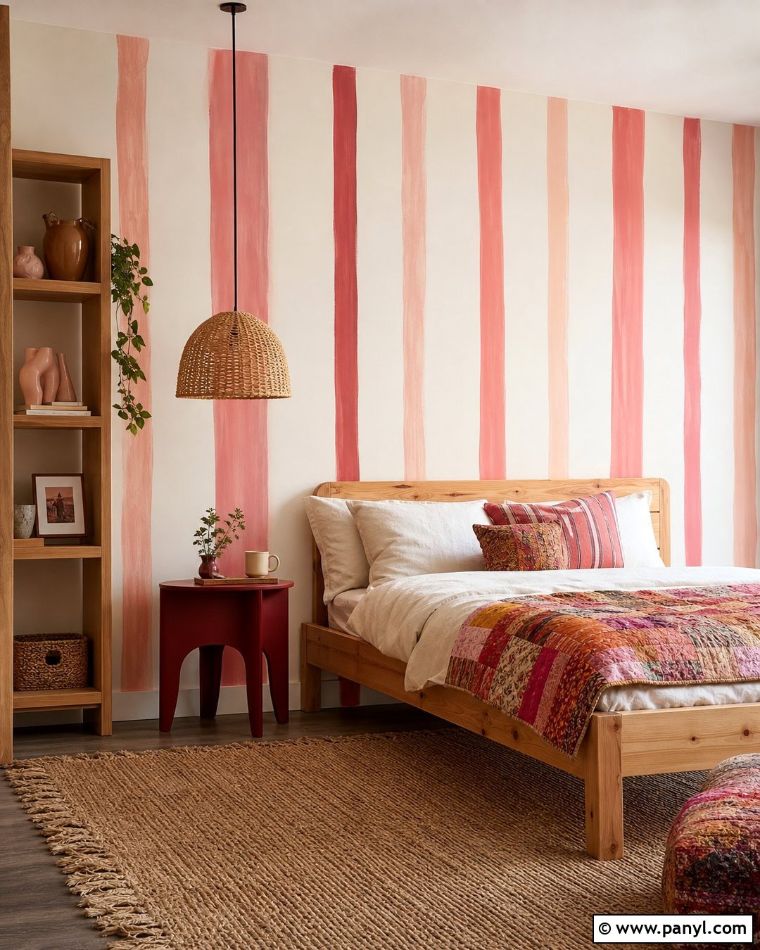 Uneven Hand Painted Pink Stripe Wall - 30 pink stripe wall ideas