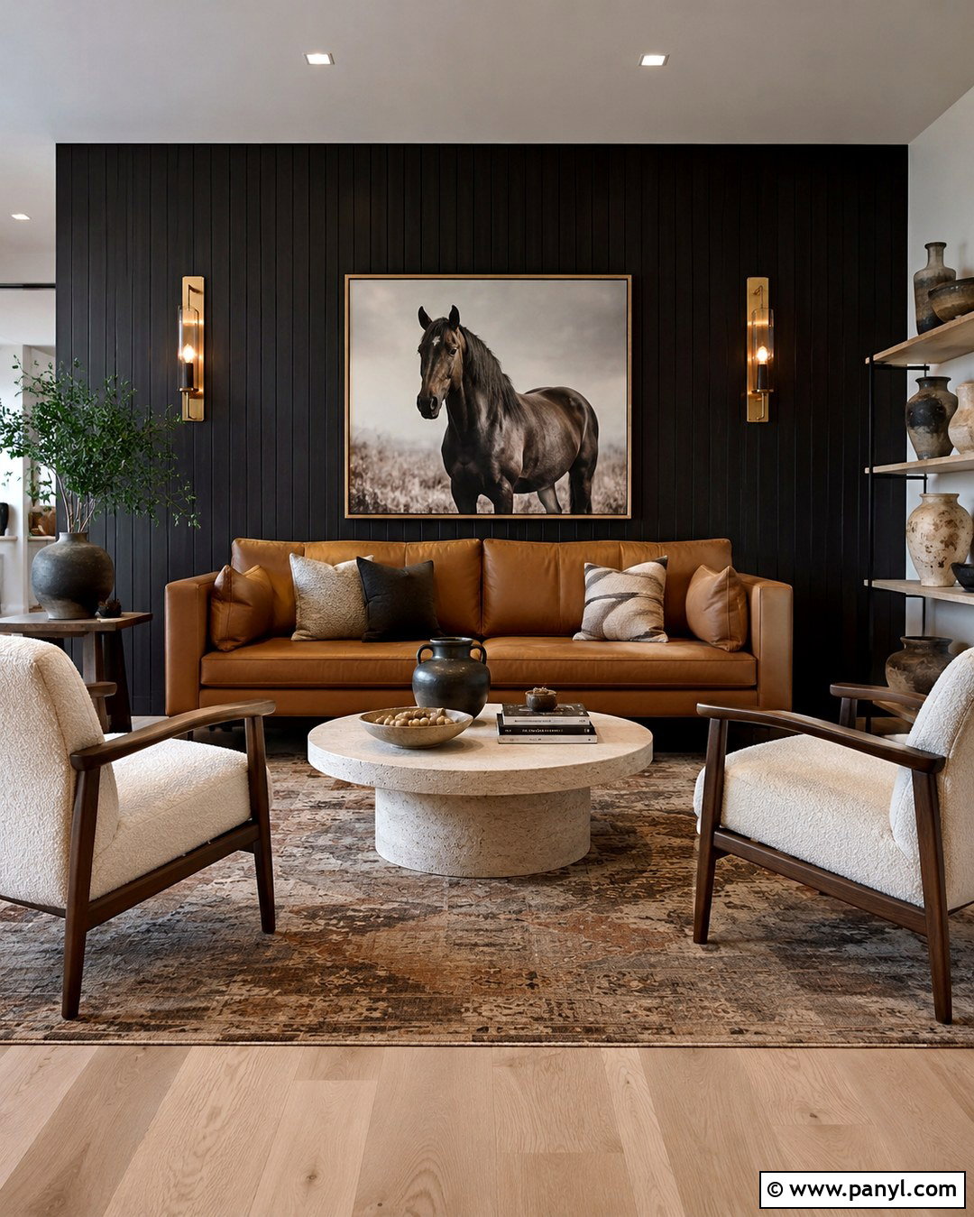 Upscale Western Living Room With Black Wall - 20 Black Accent Wall Living Room Western Ideas