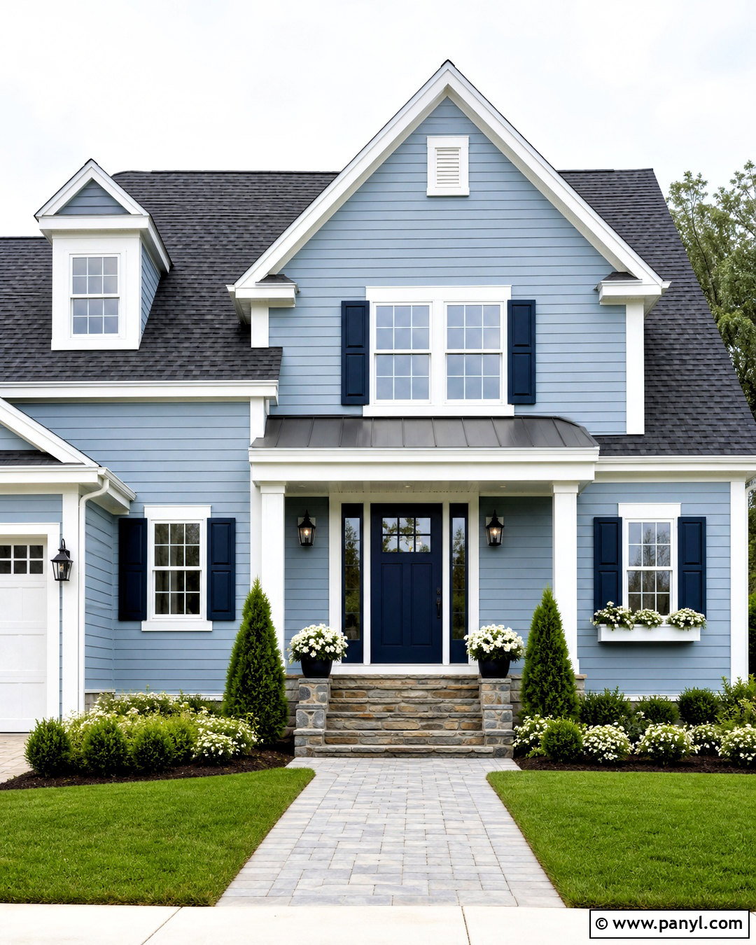 Upward House Exterior With Navy Shutters - 20 upward sherwin williams ideas