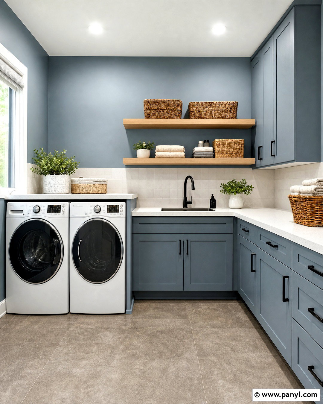 Upward Laundry Room With Oak Shelves - 20 upward sherwin williams ideas