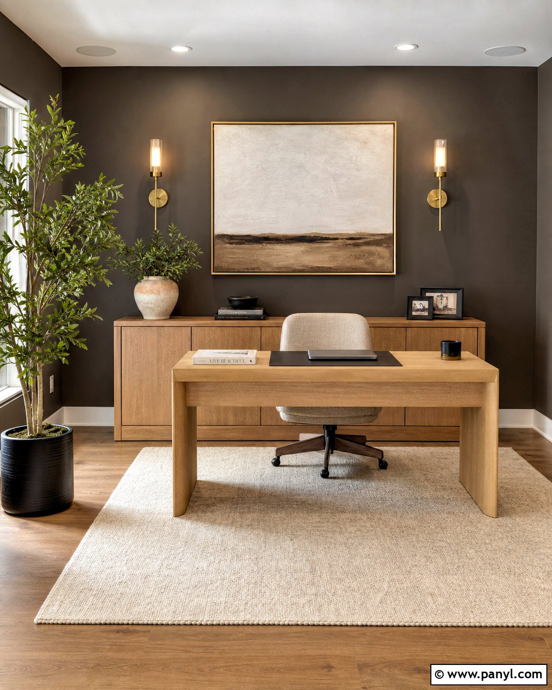 Urbane Bronze Accent Wall With White Oak Desk - 20 urbane bronze office ideas