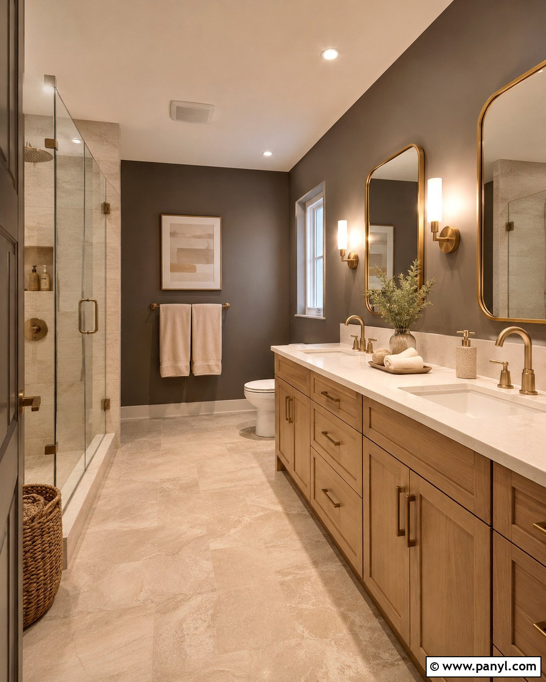 Urbane Bronze Bathroom With Light Stone Tile - 20 Urban Bronze Wall Color Ideas
