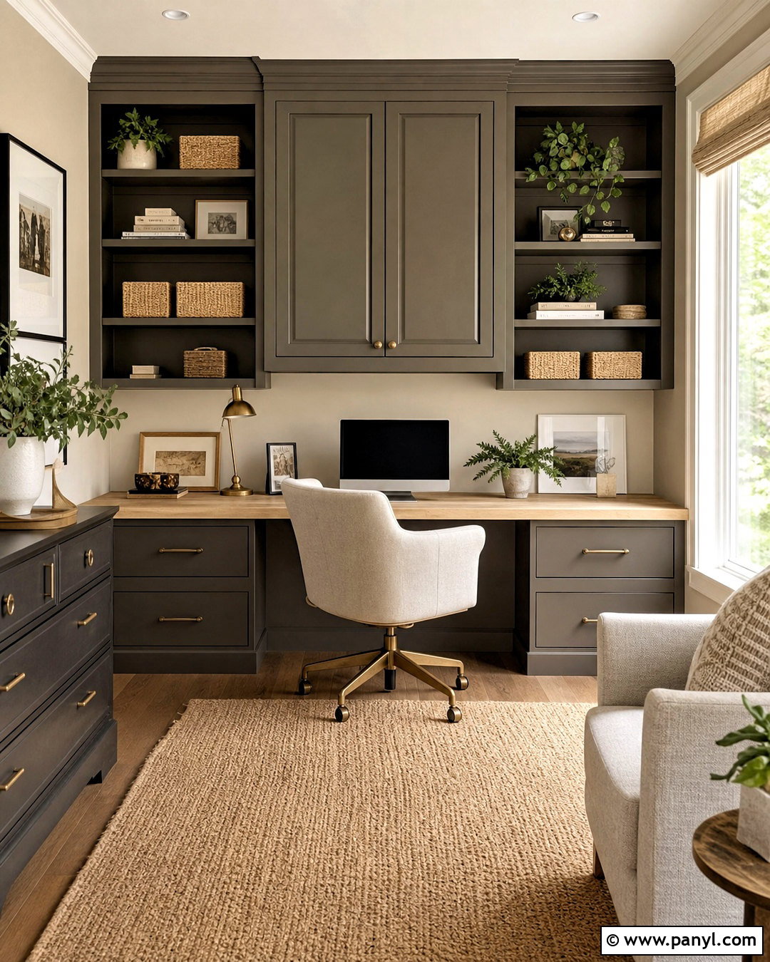 Urbane Bronze Built-In Cabinets With Cream Walls - 20 urbane bronze office ideas