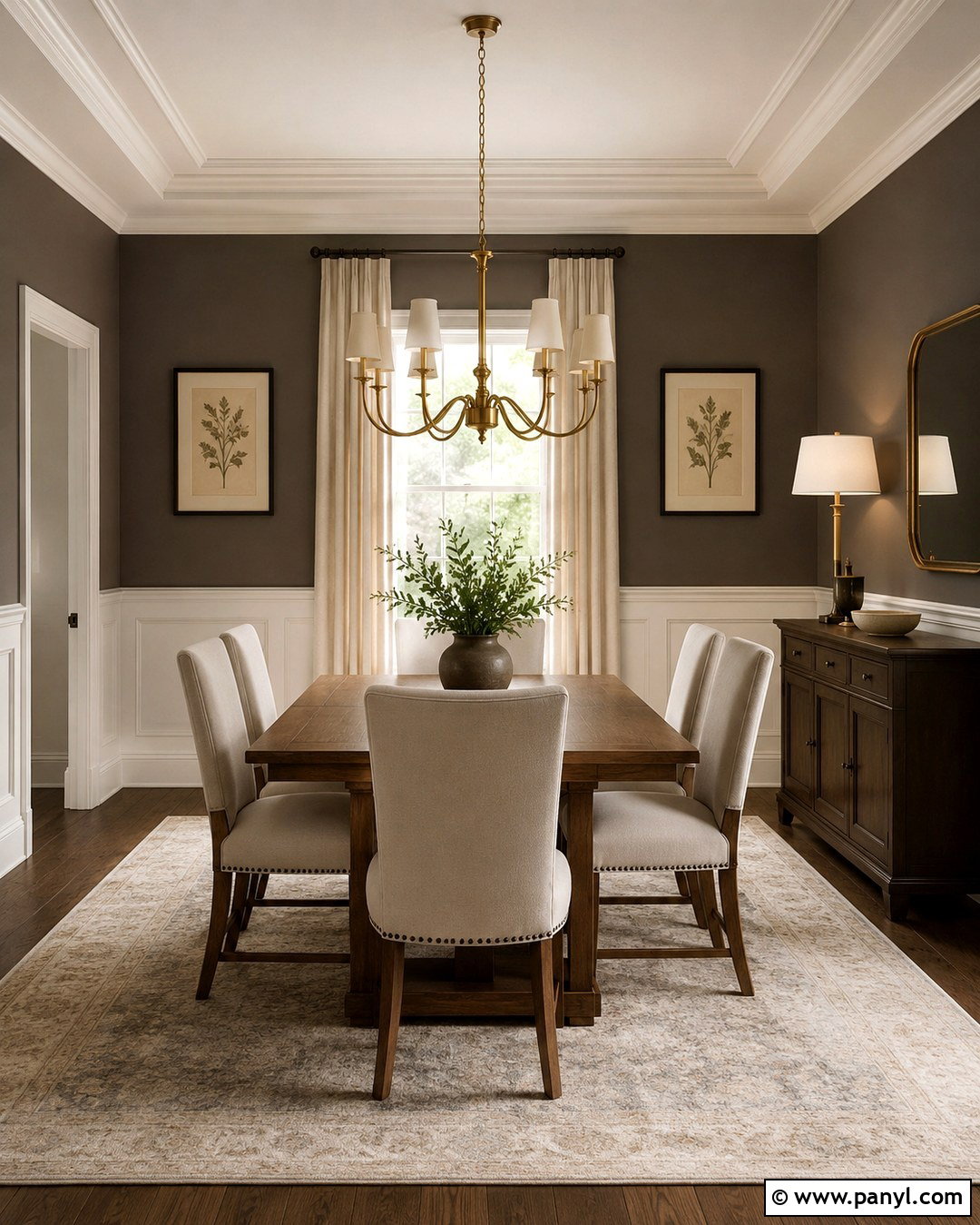 Urbane Bronze Dining Room With White Wainscoting - 20 Urban Bronze Wall Color Ideas