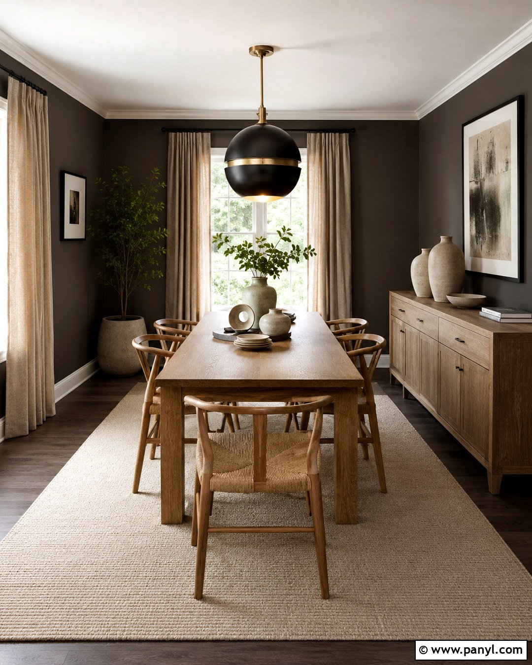 Urbane Bronze Dining Room With Wood Furniture - 20 Urban Bronze Wall Color Ideas