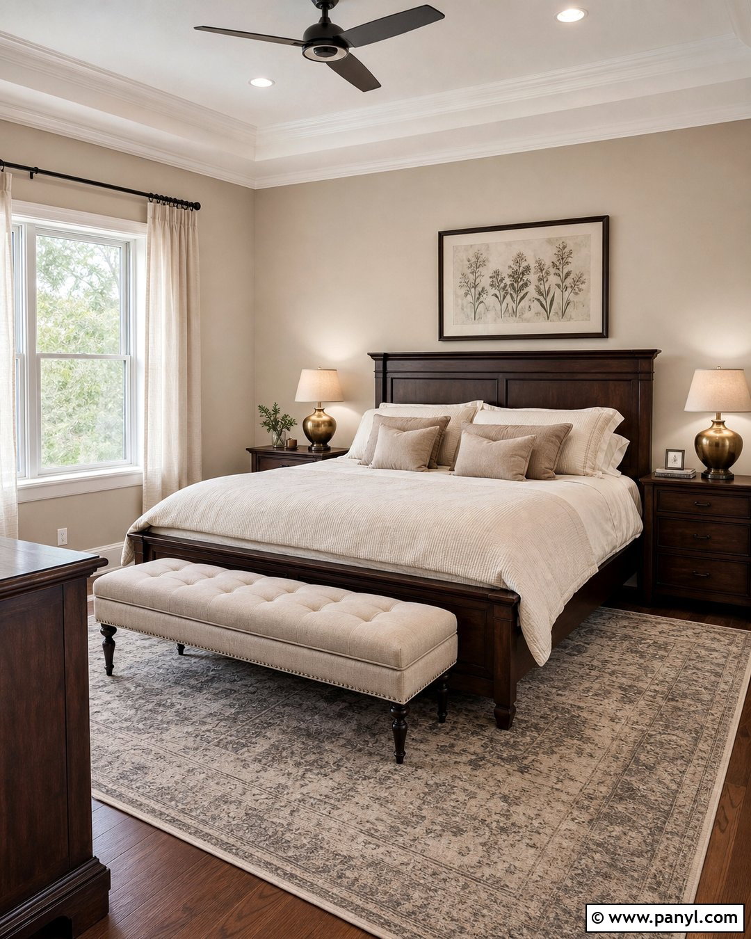 Utterly Beige Bedroom With Dark Wood Furniture - 25 Utterly Beige Sherwin Williams Walls