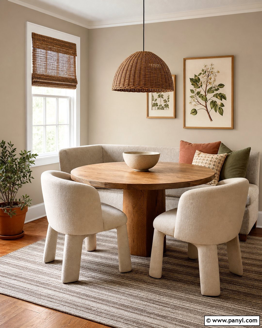 Utterly Beige Breakfast Nook With Oak Table - 25 Utterly Beige Sherwin Williams Walls