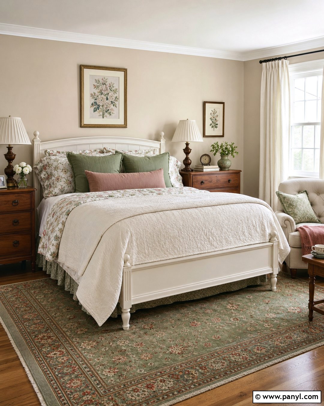 Utterly Beige Cottage Bedroom With Floral Textiles - 25 Utterly Beige Sherwin Williams Walls