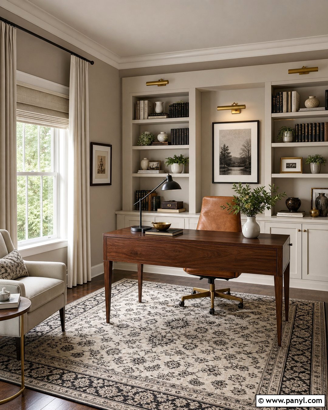 Utterly Beige Home Office With Built-In Shelves - 25 Utterly Beige Sherwin Williams Walls