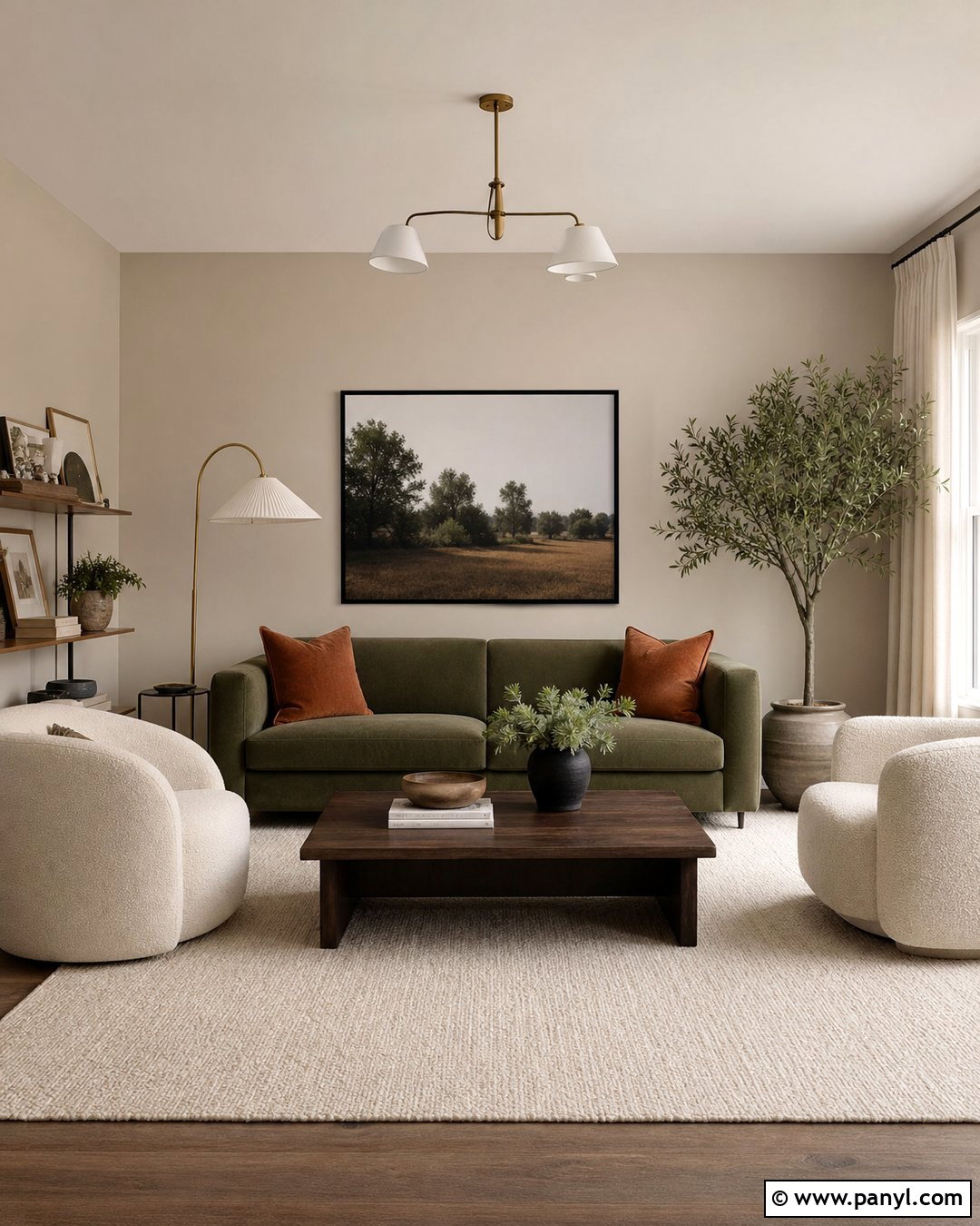 Utterly Beige Living Room With Olive Green Sofa - 25 Utterly Beige Sherwin Williams Walls