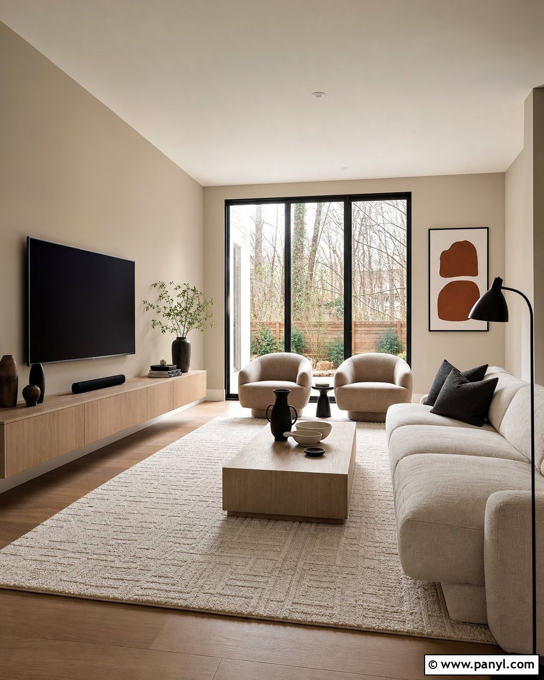 Utterly Beige Modern Living Room With White Oak - 25 Utterly Beige Sherwin Williams Walls