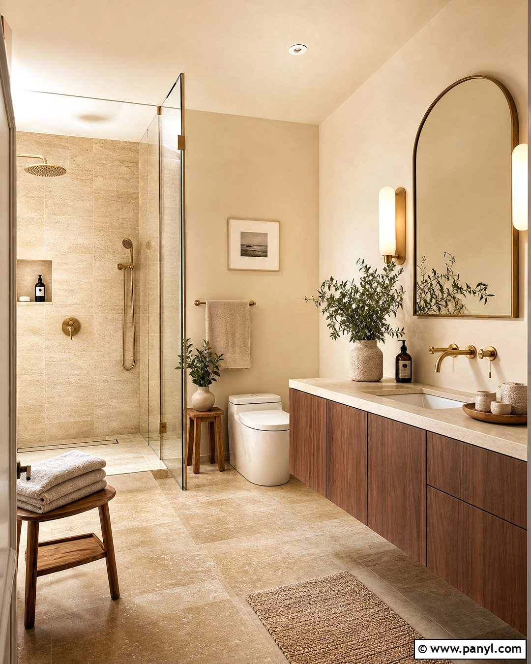 Vanilla Latte Bathroom With Travertine - 20 vanilla late room color ideas