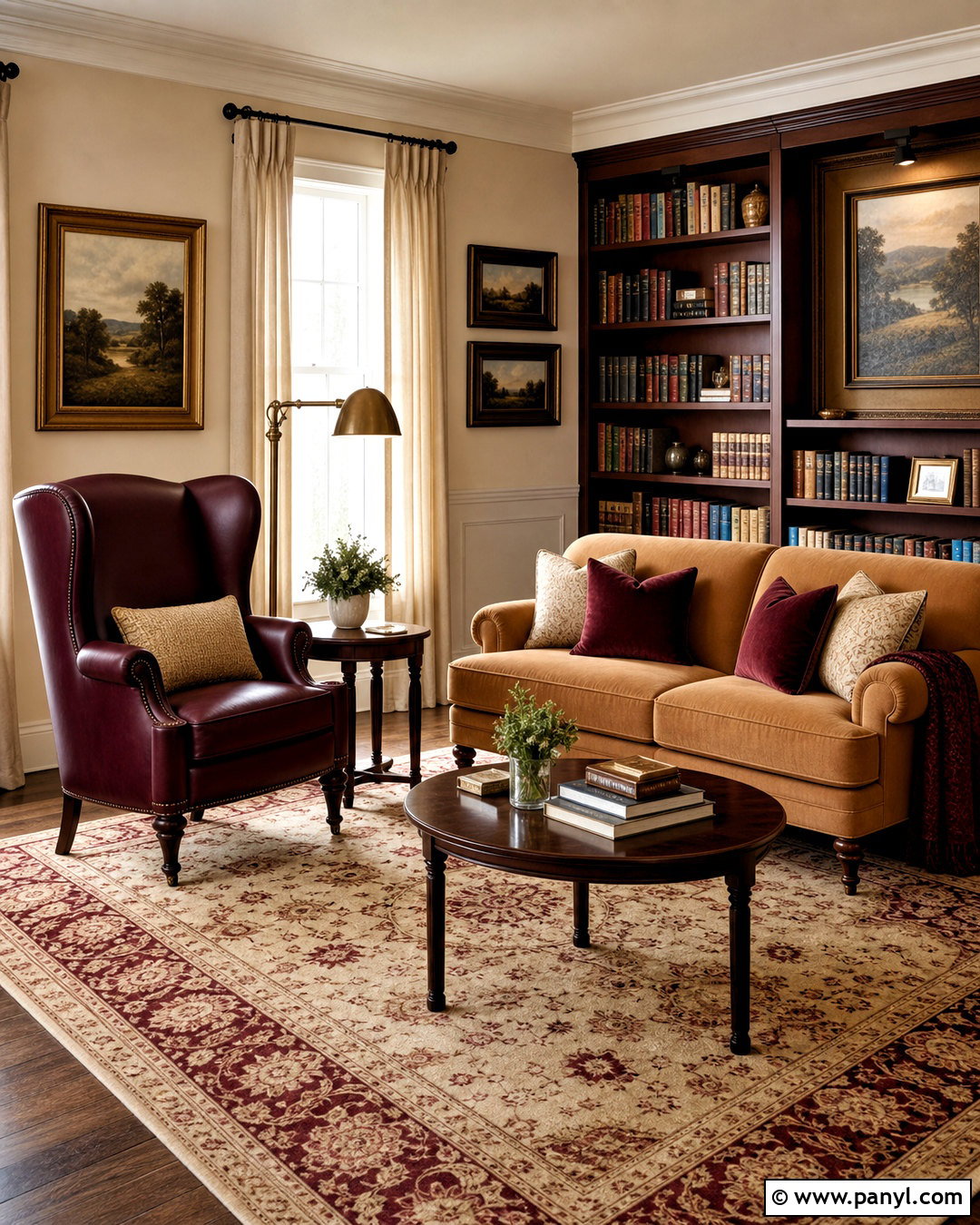 Vanilla Latte Reading Room With Burgundy - 20 vanilla late room color ideas