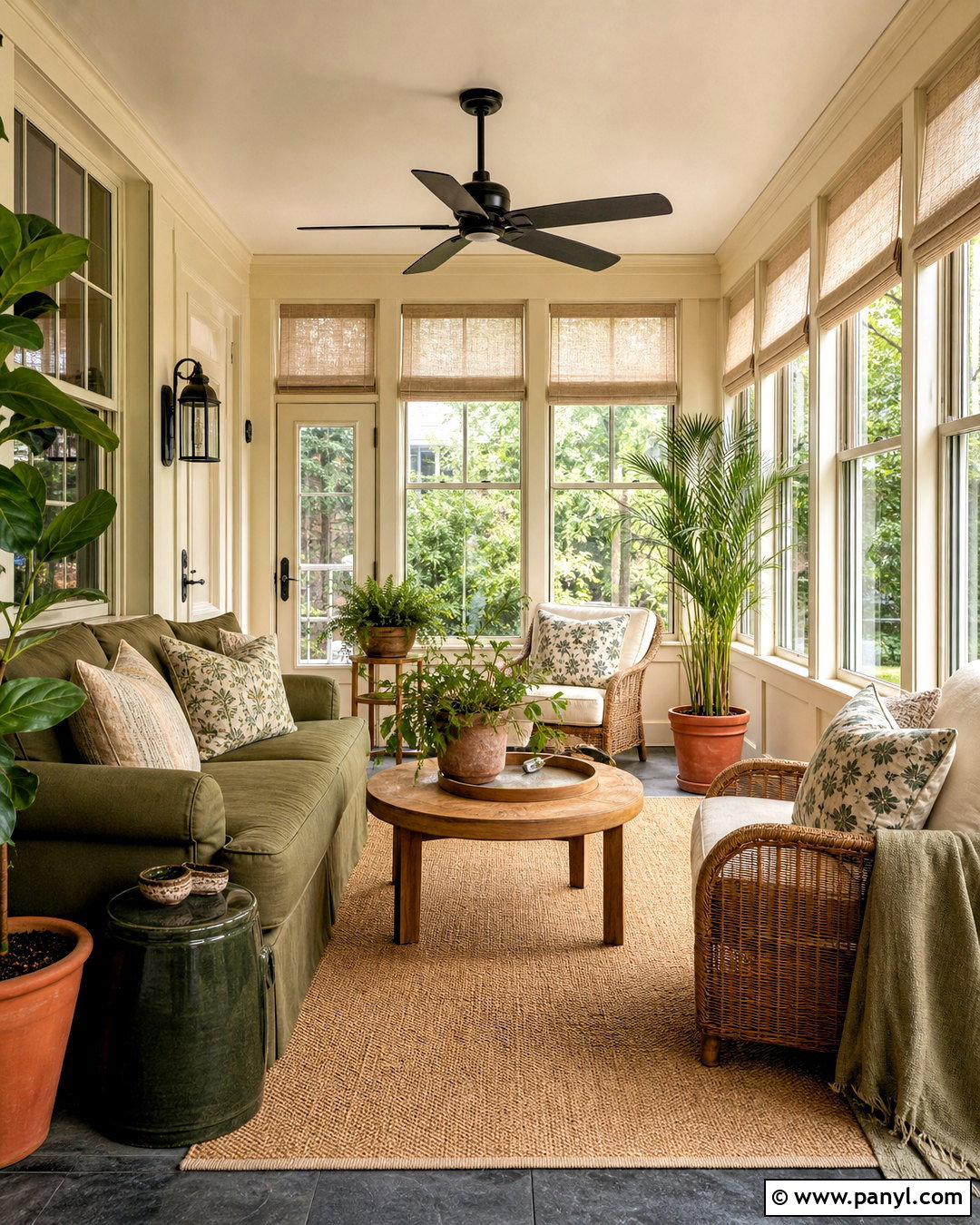 Vanilla Latte Sunroom With Olive Green - 20 vanilla late room color ideas