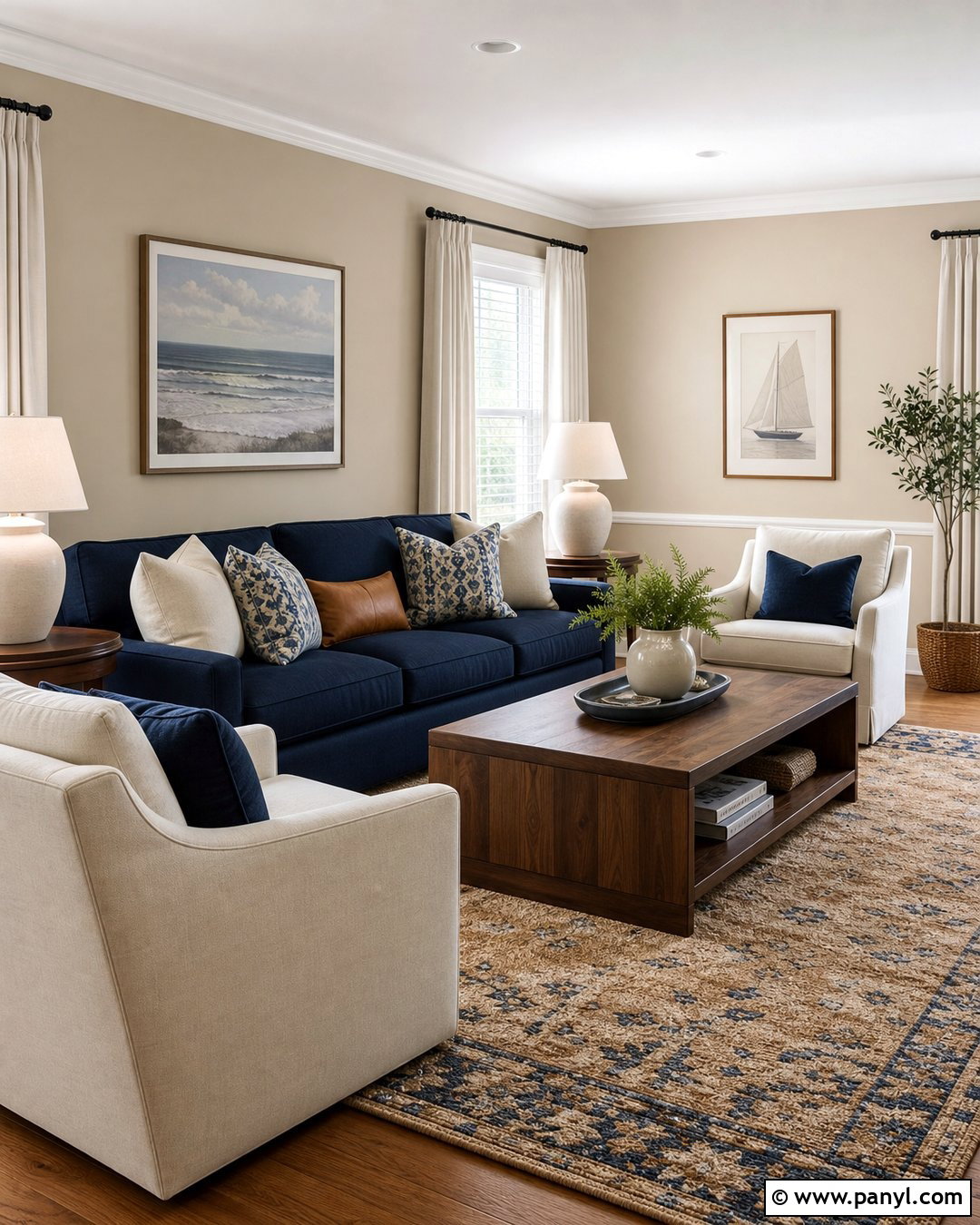 Vanilla Latte Walls With Navy Blue - 50 Vanilla Latte Color Wall Ideas