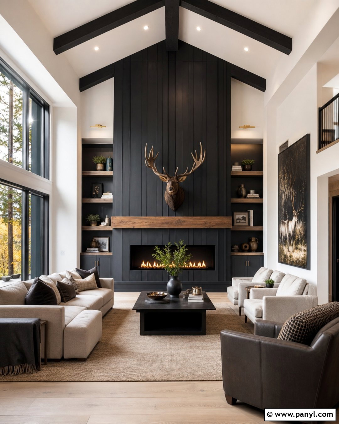 Vaulted Black Fireplace Wall - 20 Black Accent Wall Fireplace Ideas