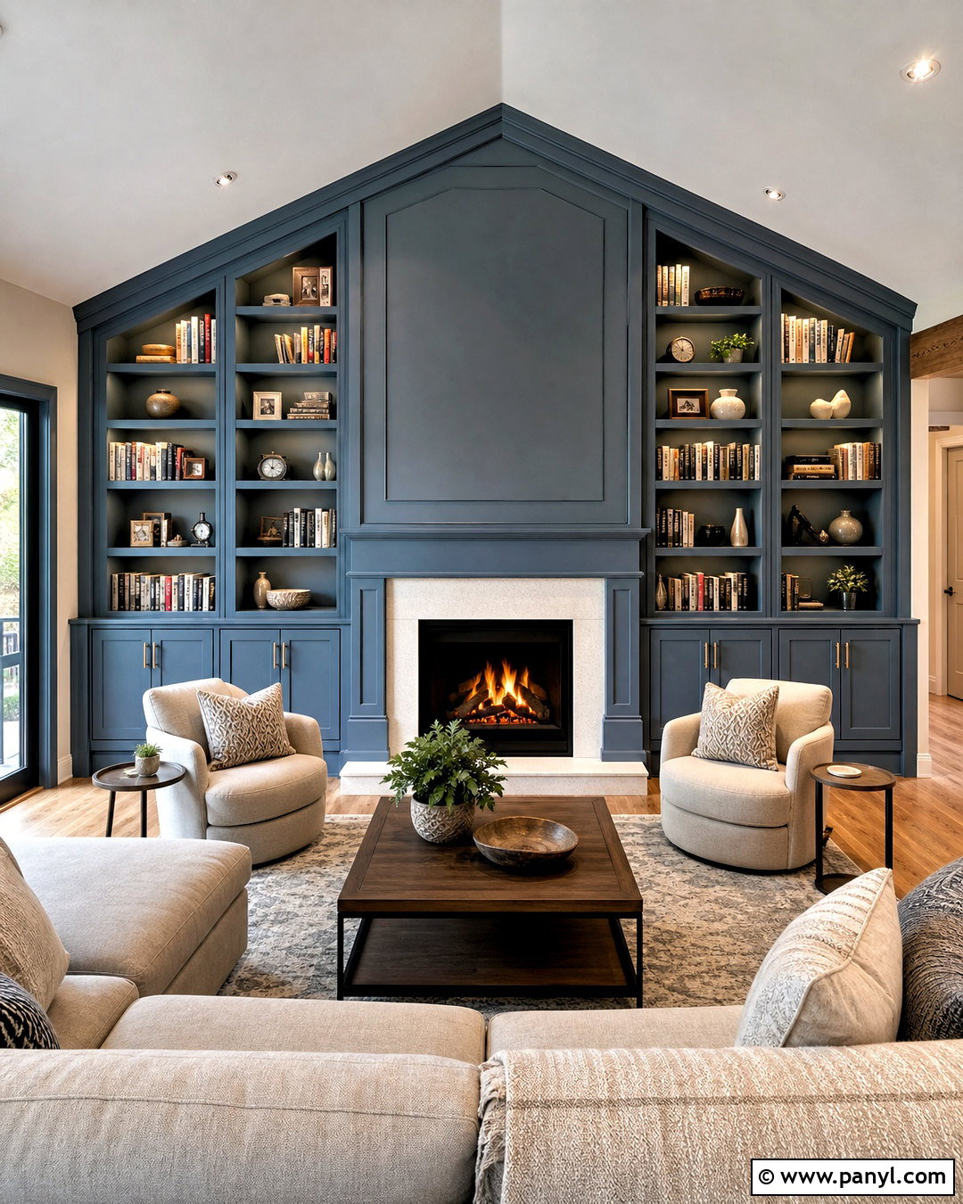 Vaulted Ceiling Built-In Bookcase Wall - 20 vaulted ceiling accent wall ideas