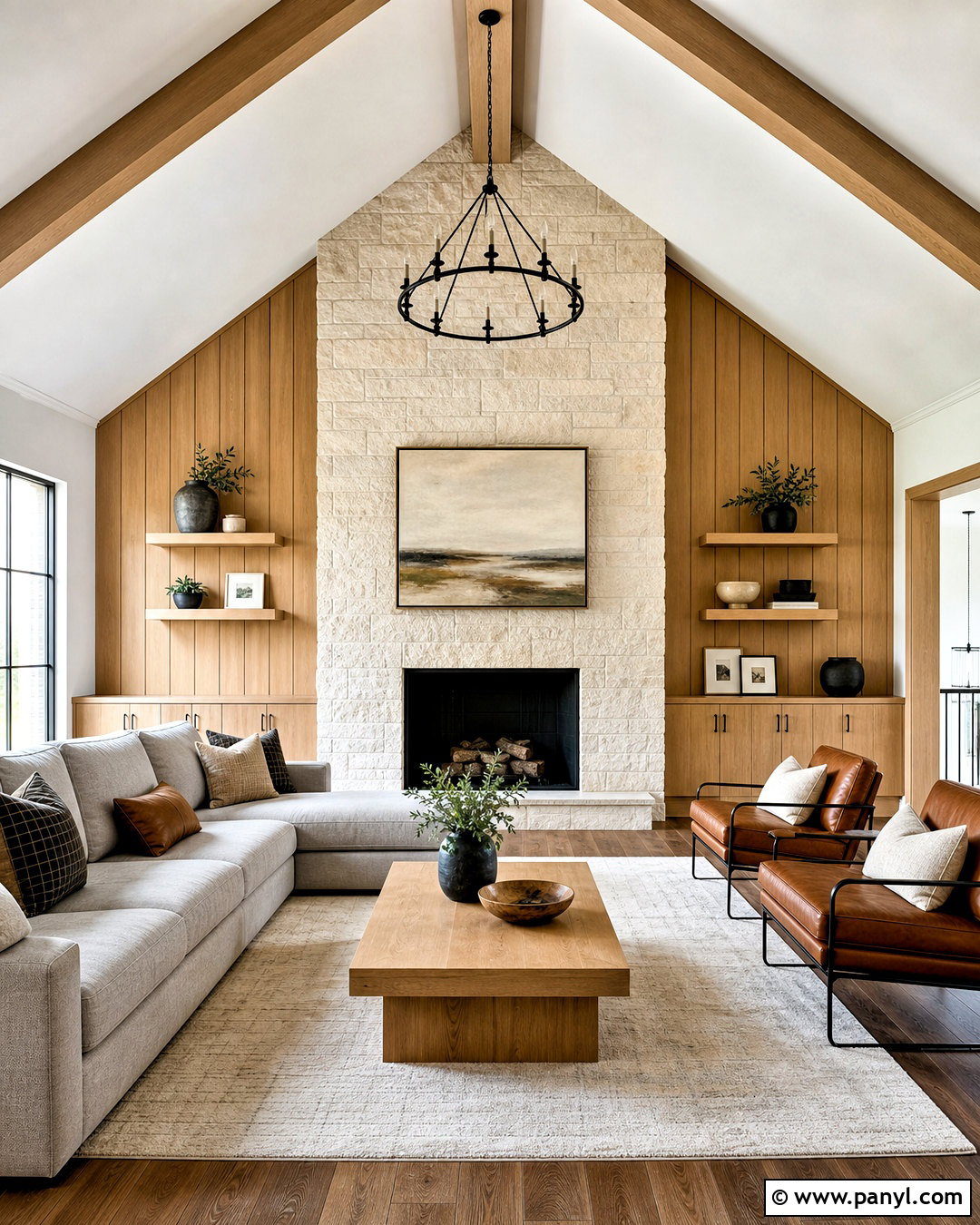 Vaulted Ceiling Mixed Material Wall - 20 vaulted ceiling accent wall ideas