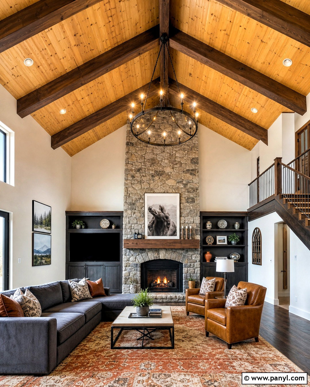 Vaulted Knotty Pine Ceiling With Dark Beams - 20 knotty pine ceiling ideas