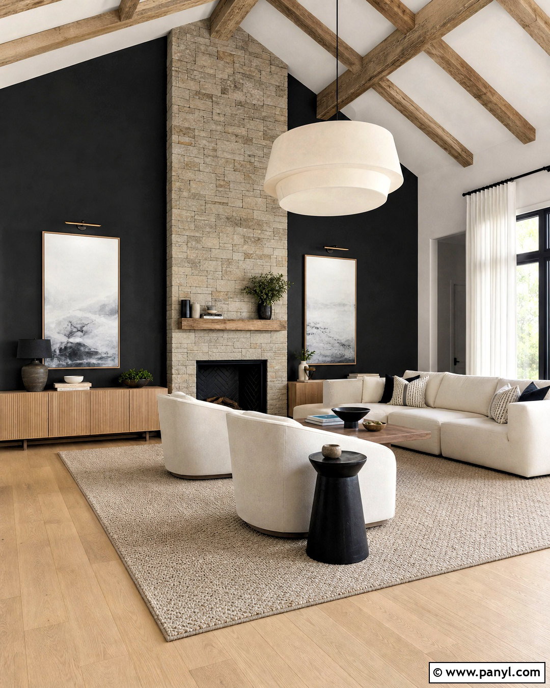 Vaulted Living Room Black Feature Wall - 20 black feature wall living room ideas