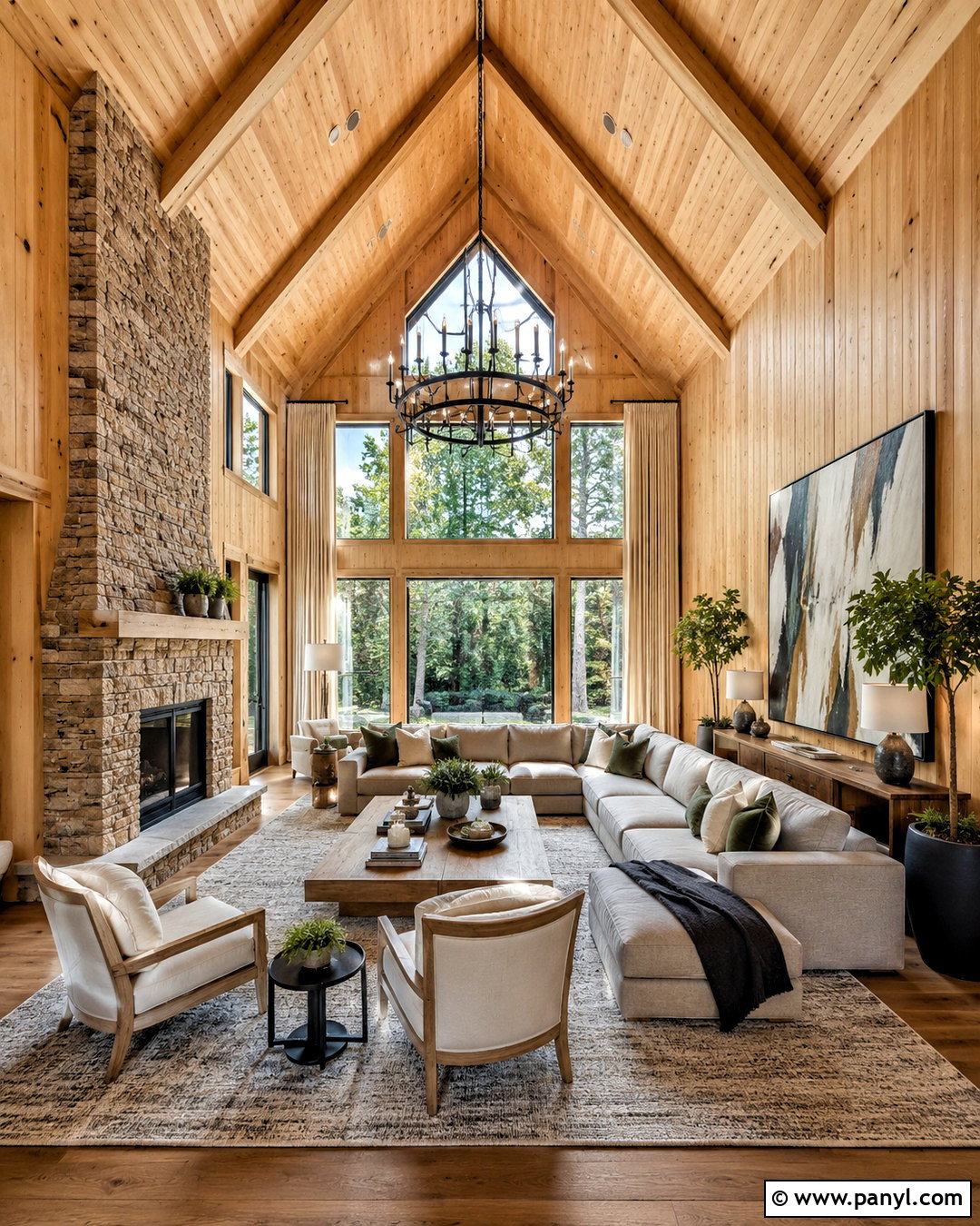 Vaulted Pine Walls Living Room - 20 pine walls living room ideas