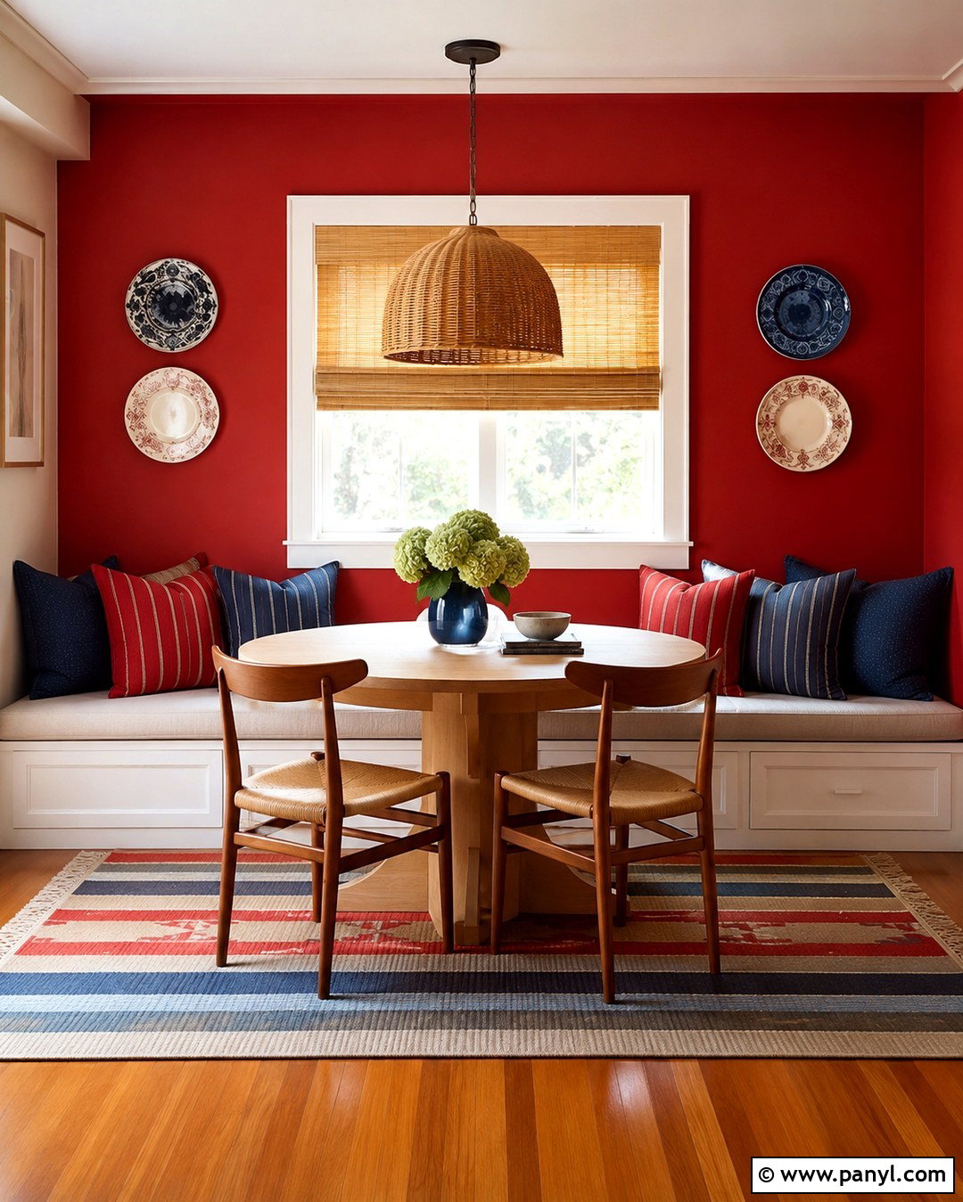 Vermilion Red Breakfast Nook Wall - 20 Vibrant Red Wall Color Ideas