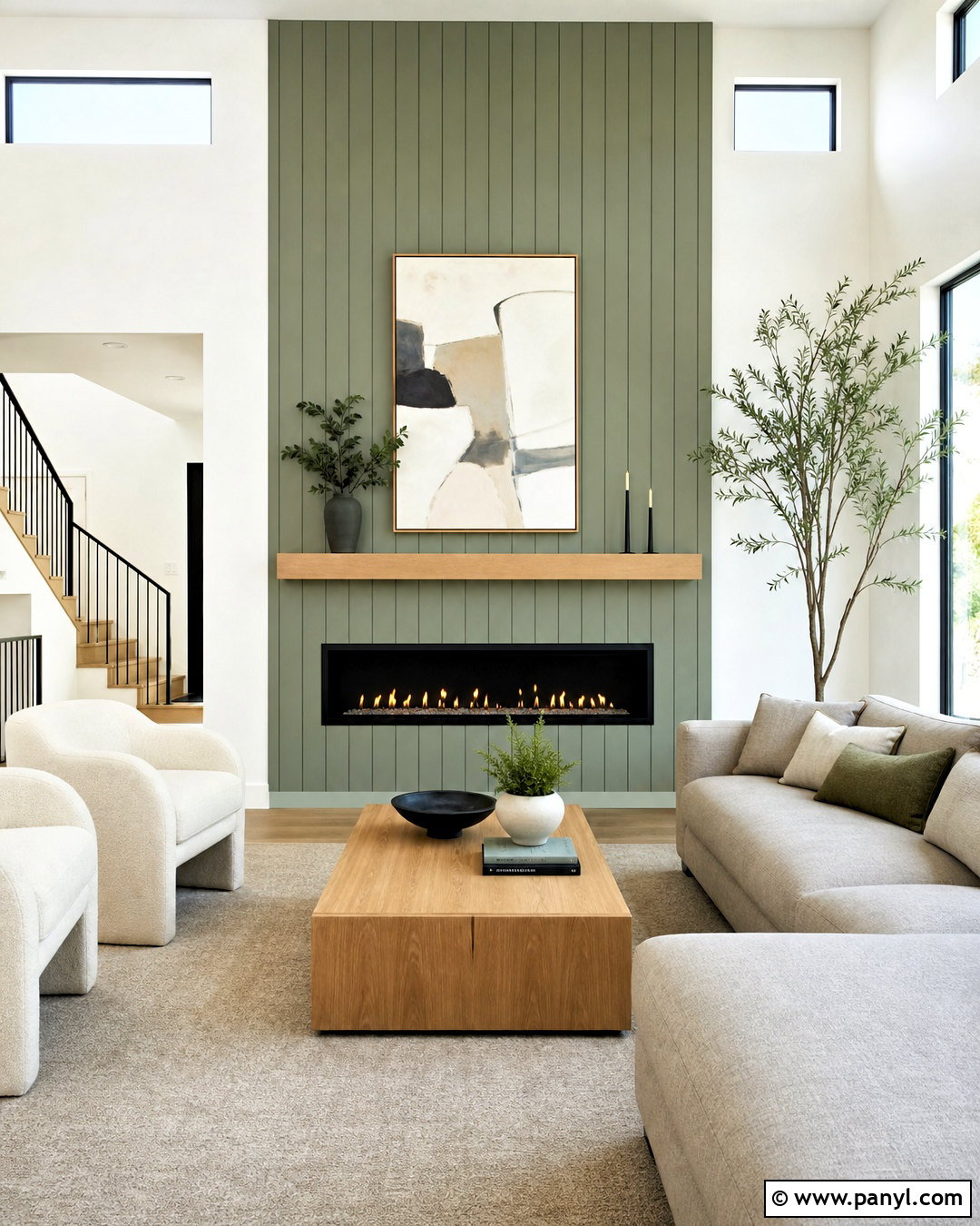 Vertical Green Shiplap Fireplace With Linear Firebox - 20 green shiplap fireplace ideas