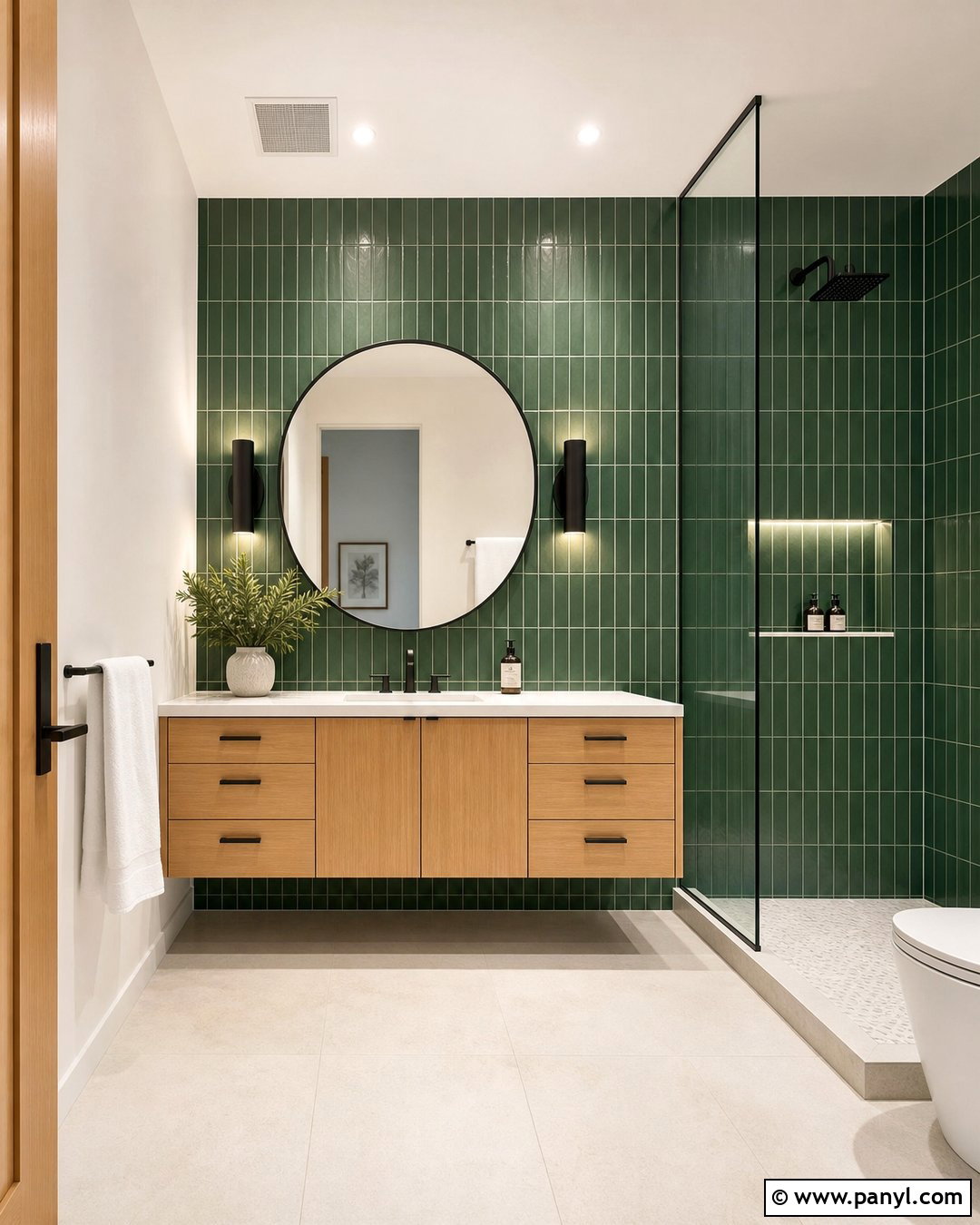 Vertical Green Subway Tile Walls - 35 Green Bathroom Walls
