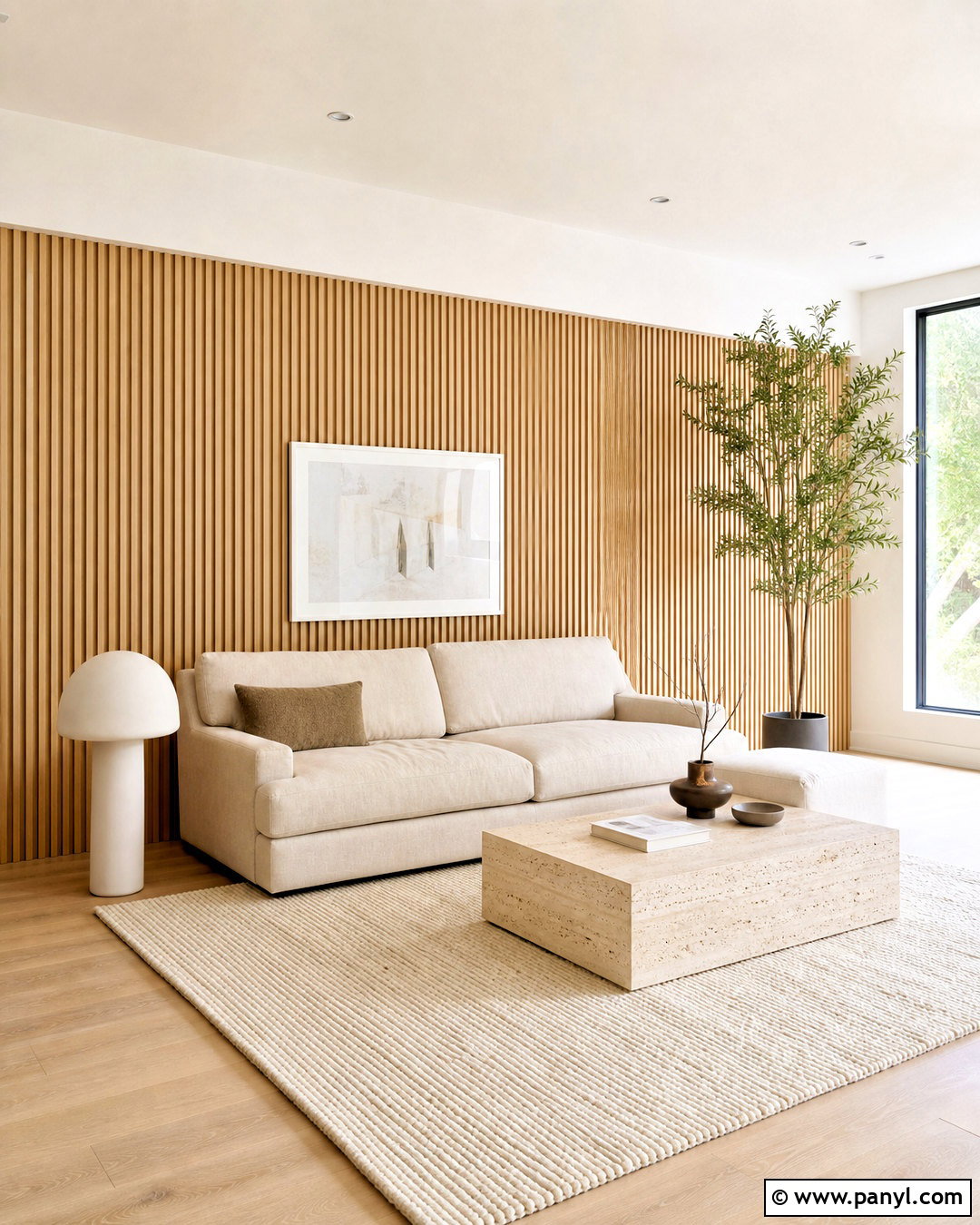 Vertical Oak Slat Accent Wall - 20 minimalist accent wall ideas