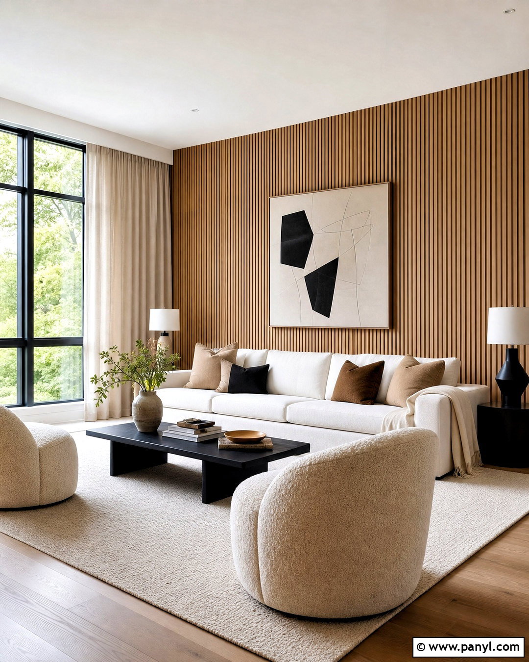 Vertical Oak Slat Wood Accent Wall - 20 wood accent wall living room ideas